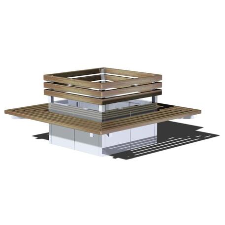 Kvadratinis metalinis vazonas su mediniu suolu iš Iroko medienos 'Premium Collection / STF/13-04-70/MDL'