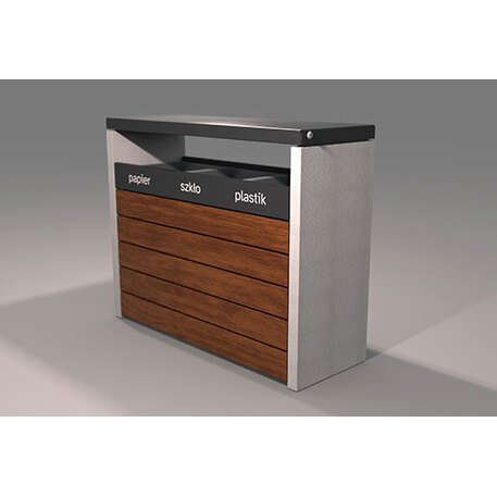 Concrete sorting waste bin with Iroko wood finish 'Deva 3x70L / 003704'