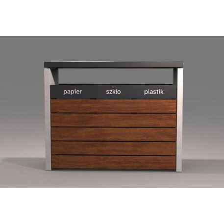Concrete sorting waste bin with Iroko wood finish 'Deva 3x70L / 003704'