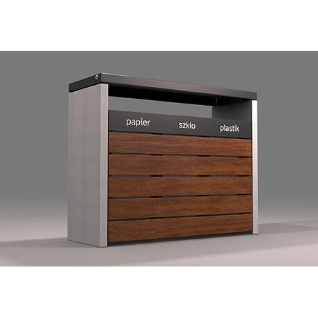 Concrete sorting waste bin with Iroko wood finish 'Deva 3x70L / 003704'