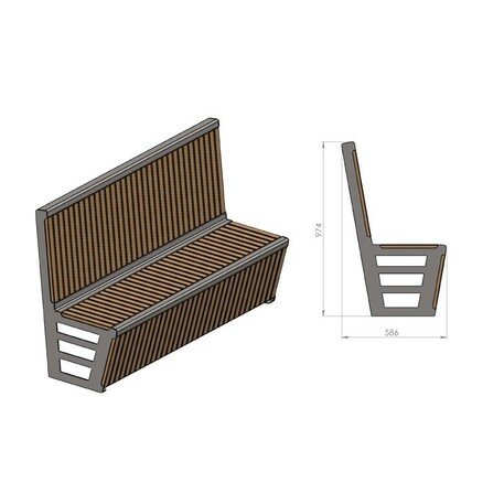 Металлическая скамейка со спинкой и деревянным сиденьем 'MBG/66-Adria / 180cm'