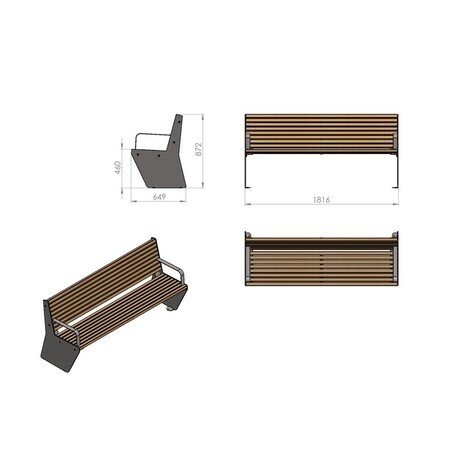 Металлическая скамейка со спинкой и деревянным сиденьем 'MBG/76-Odyn II / 182cm'