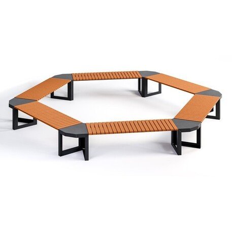 Металлическая скамейка без спинки с деревянным сиденьем 'MBG/116-Opalek I_O / 372cm'