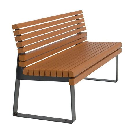 Metal bench with backrest made of Iroko wood 'Urbano 1394/MDL'