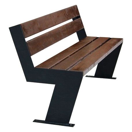 Metal bench with backrest made of Iroko wood 'Urbano 1358/MDL'