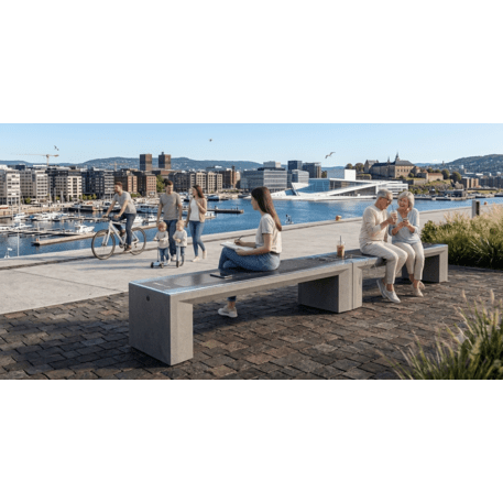 Išmanus suoliukas su saulės baterija, USB įkrovimu ir Smart City funkcijomis 'Smart Bench Rays'