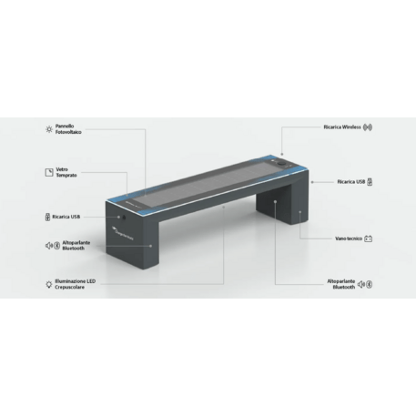 Išmanus suoliukas su saulės baterija, USB įkrovimu ir Smart City funkcijomis 'Smart Bench Rays'