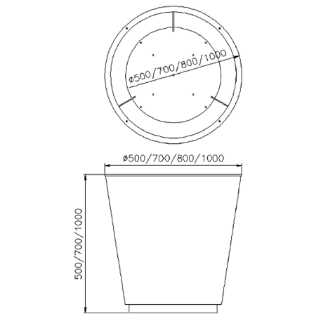 Apvalus metalinis lauko vazonas (gėlinė) 'Piramide TR Ø50/70/80/100xH/50/70/80/100cm'