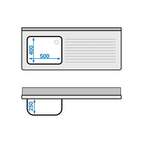 Tavolo in acciaio inox lungo 140cm con lavello (50x40x25cm) e ripiano, profondo 600mm