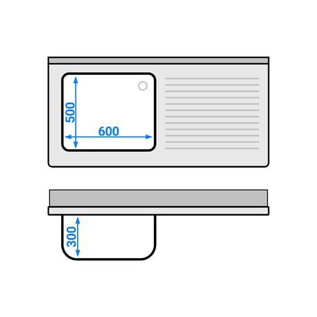 Edelstahltisch 160cm lang mit Spüle (60x50x30cm) und Ablage, 700mm tief