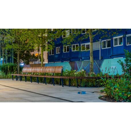 Lenktas arba tiesus metalinis suolas (suoliukas) su atlošu iš Iroko medienos 'Premium Collection / STF/19-04-78_02/MDL'