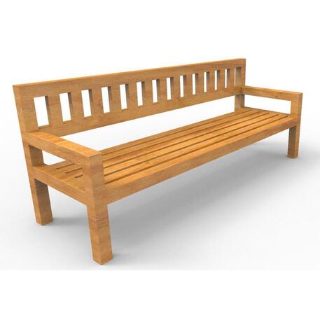 Klasikinio stiliaus medinis suoliukas su atlošu, iš Iroko medienos 'Premium / STF/04-04-07/MDL'