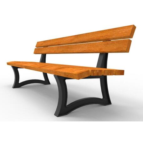 Klasikinio stiliaus metalinis suoliukas su atlošu, su Iroko medienos sėdyne ir atlošu 'Premium Collection / STF/09-04-01/MDL'