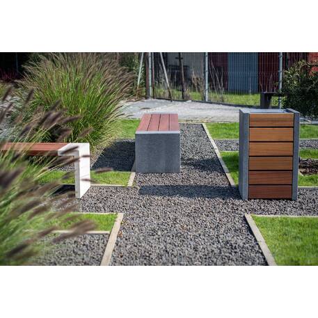 Concrete waste bin with Iroko wood finish 'Deva 70L'