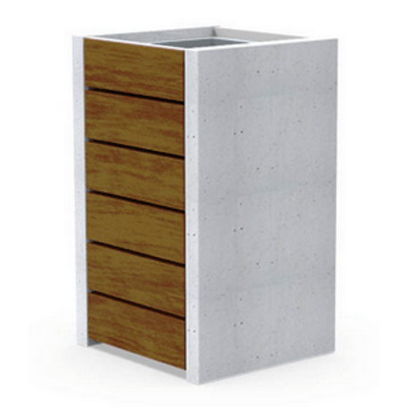 Concrete waste bin with Iroko wood finish 'Deva 70L'