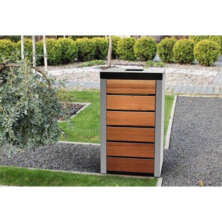 Concrete waste bin with Iroko wood finish 'Deva 70L'