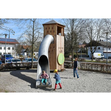 Children's playground element 'L3.20800 _Pentagonal Tower, larch and steel feet'