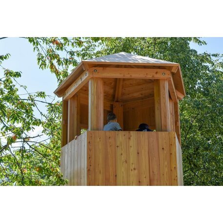 Children's playground element 'L3.20800 _Pentagonal Tower, larch and steel feet'