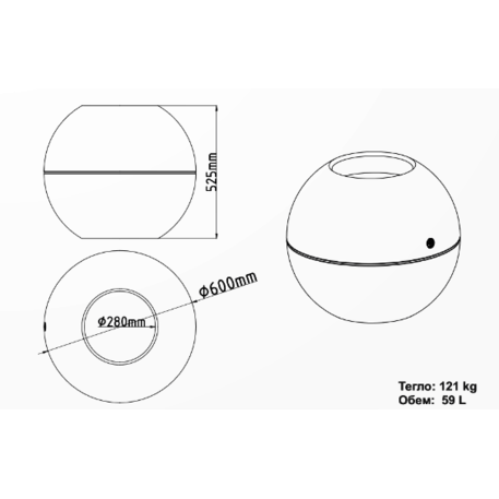 Apvalus betoninis vazonas – gėlinė, padengta smulkia granito skaldele 'Premium / Ø60xH/52,5cm / BS-371'