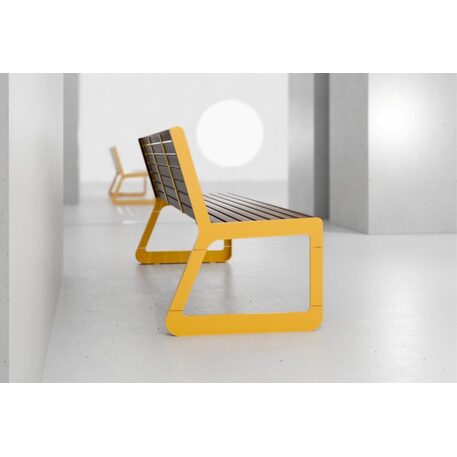 Panchina in metallo con schienale, realizzata in legno di Iroko 'Sido / 001603'