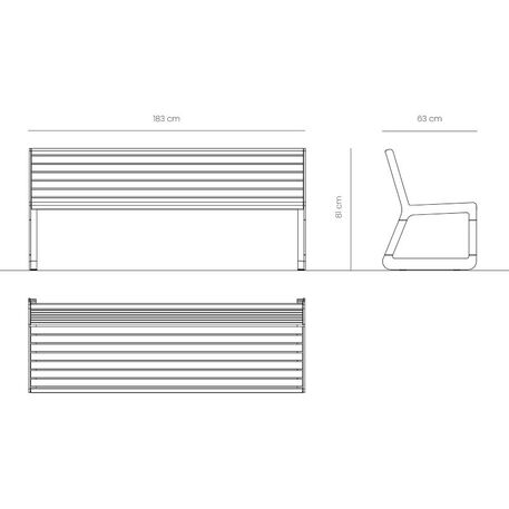 Panchina in metallo con schienale, realizzata in legno di Iroko 'Sido / 001603'