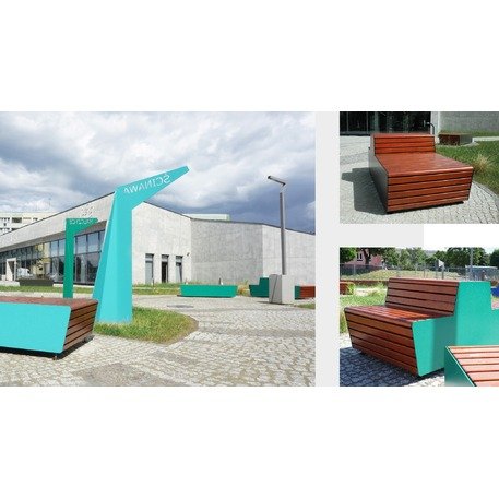 Metalinis suolas (suoliukas) su / be atlošo, pagamintas iš Iroko medienos 'Fin Urban design / 001283'