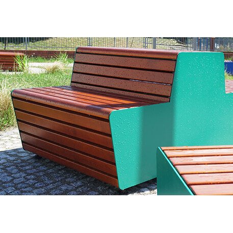 Metalinis suolas (suoliukas) su / be atlošo, pagamintas iš Iroko medienos 'Fin Urban design / 001283'