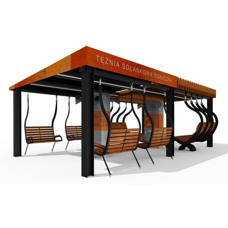 Lauko druskų kambarys (Haloterapija) su pergole, supynėmis ir suolais iš iroko medienos 'Premium Collection / STF/27-41-04/MDL'