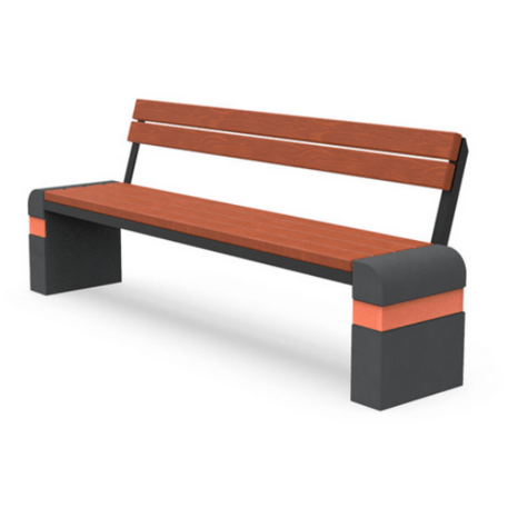 Concrete bench with backrest and wooden seating 'Genewa_001330'