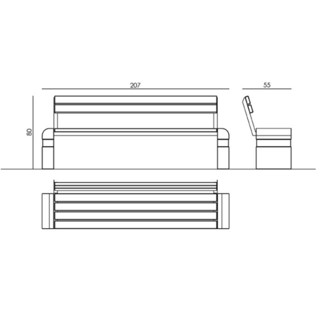 Concrete bench with backrest and wooden seating 'Genewa_001330'
