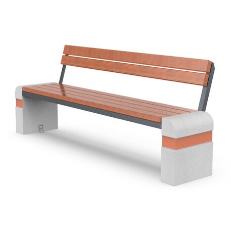 Concrete bench with backrest and wooden seating 'Genewa_001330'