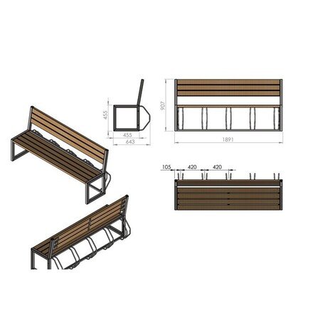 Металлическая скамейка со спинкой и деревянным сиденьем 'MBG/67-Libra / 189cm'