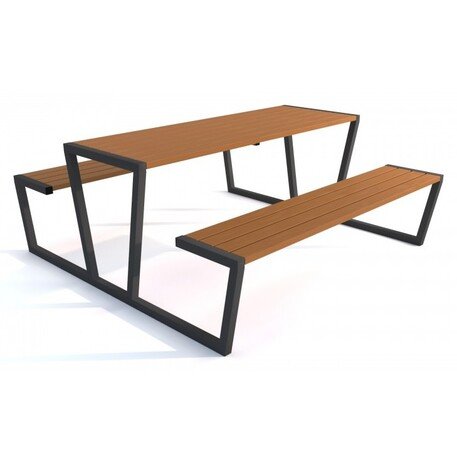 Metalinis pikniko stalas su suolais ir medinėmis sėdimomis dalimis 'MBG_139 / Picnic Set Nr. 19'