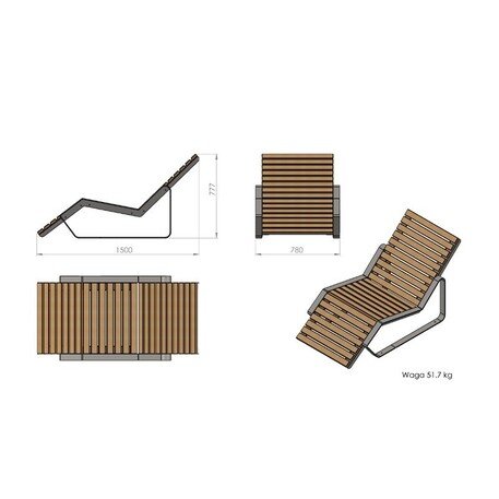 Металлический шезлонг с деревянной лежачей поверхностью 'STF/Dore/MDL'