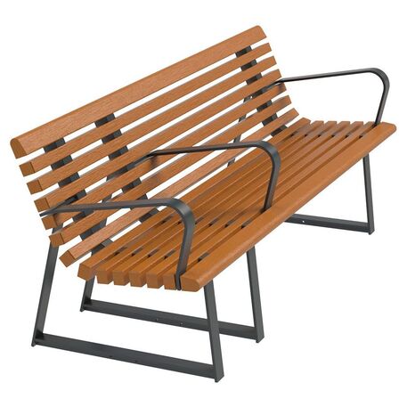 Metal bench with backrest made of Iroko wood 'Urbano 1392/MDL'