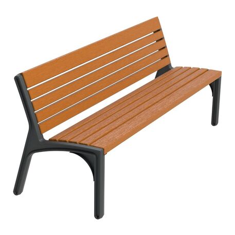 Metal bench with backrest made of Iroko wood 'Urbano 1213/MDL'