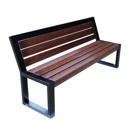 Metal bench with backrest made of Iroko wood 'Urbano 1382/MDL'