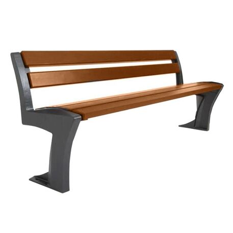 Metal bench with backrest made of Iroko wood 'Urbano 1127/MDL'