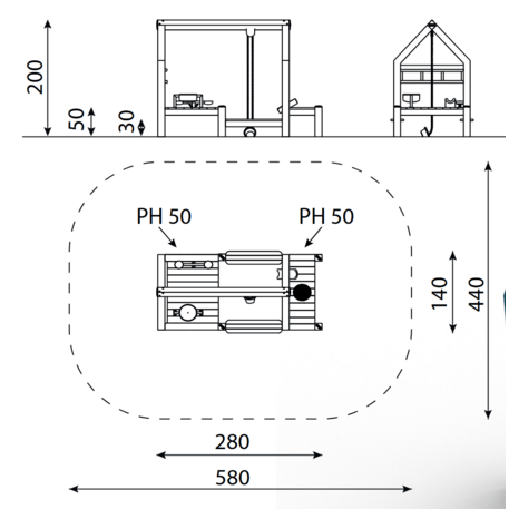 Moduliniai vaikų žaidimų aikštelių kompleksai 3–12 metų vaikams – kolekcija 'Frame / Ninja' MBG-Sand play Baking house 02365