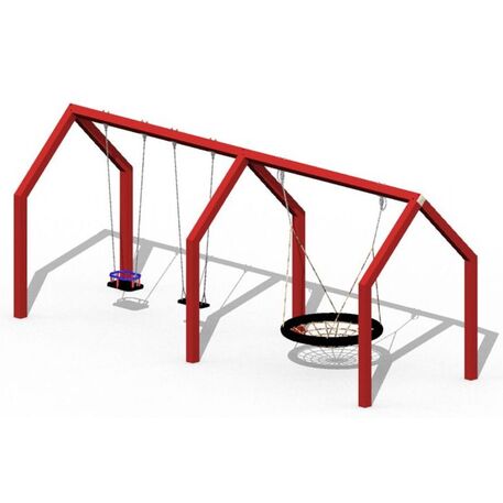 Moduliniai vaikų žaidimų aikštelių kompleksai 3–12 metų vaikams – kolekcija 'Frame / Ninja' MBG-Nest + Double swing house 02604