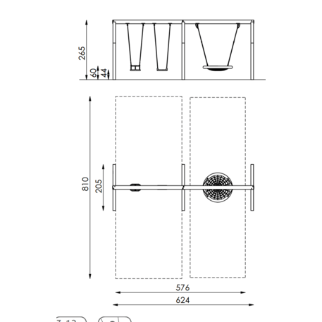 Moduliniai vaikų žaidimų aikštelių kompleksai 3–12 metų vaikams – kolekcija 'Frame / Ninja' MBG-Nest + Double swing house 02604