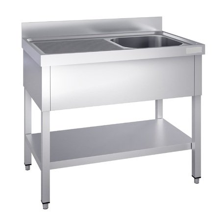 Tavolo in acciaio inox lungo 140cm con lavello (50x40x25cm) e ripiano, profondo 600mm