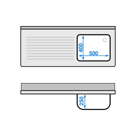 Tavolo in acciaio inox lungo 140cm con lavello (50x40x25cm) e ripiano, profondo 600mm