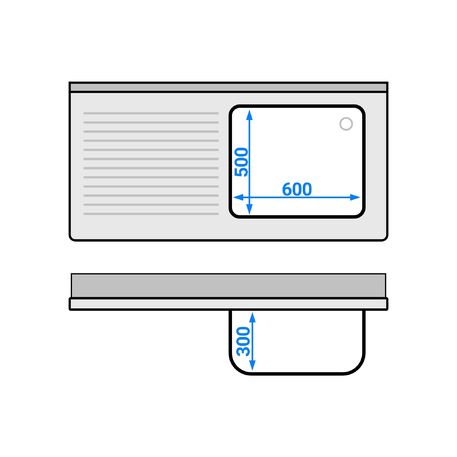 Tavolo in acciaio inox lungo 140cm con lavello (60x50x30cm) e ripiano, profondo 700mm