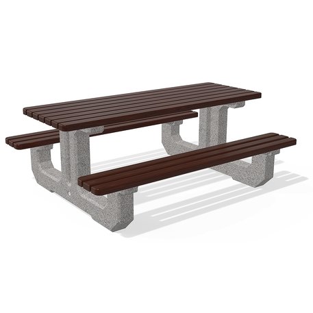 Betoninis pikniko stalas su suolais, šlifuotu terrazzo paviršiumi ir medinėmis sėdimomis dalimis 'Premium / 190x148xH/72cm / BS-219'