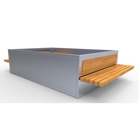 Square metal planter with wooden bench made of Iroko wood 'Premium Collection / STF/13-15-22/MDL'