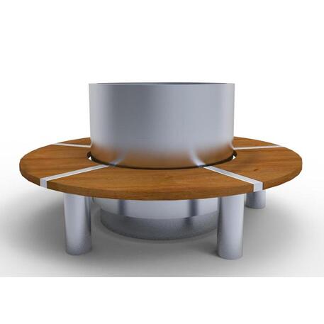 Apvalus metalinis vazonas su mediniu suolu iš Iroko medienos 'Premium Collection / STF/10-27-09/MDL'