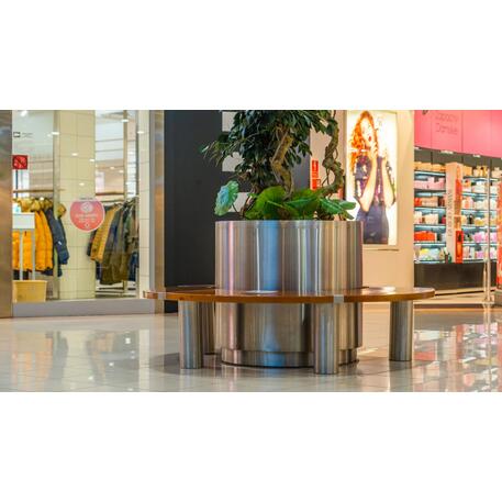 Apvalus metalinis vazonas su mediniu suolu iš Iroko medienos 'Premium Collection / STF/10-27-09/MDL'