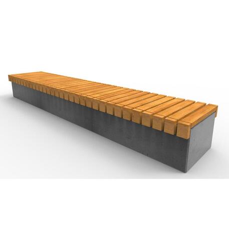Concrete bench without backrest and with Iroko wood seating 'Premium Collection / STF/13-02-39/MDL'
