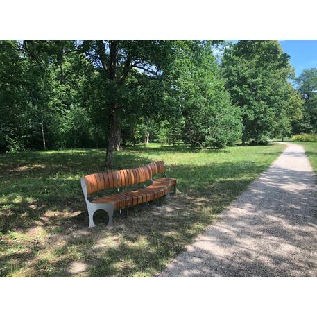 Lenktas arba tiesus metalinis suolas (suoliukas) su atlošu iš Iroko medienos 'Premium Collection / STF/19-04-78_01/MDL'